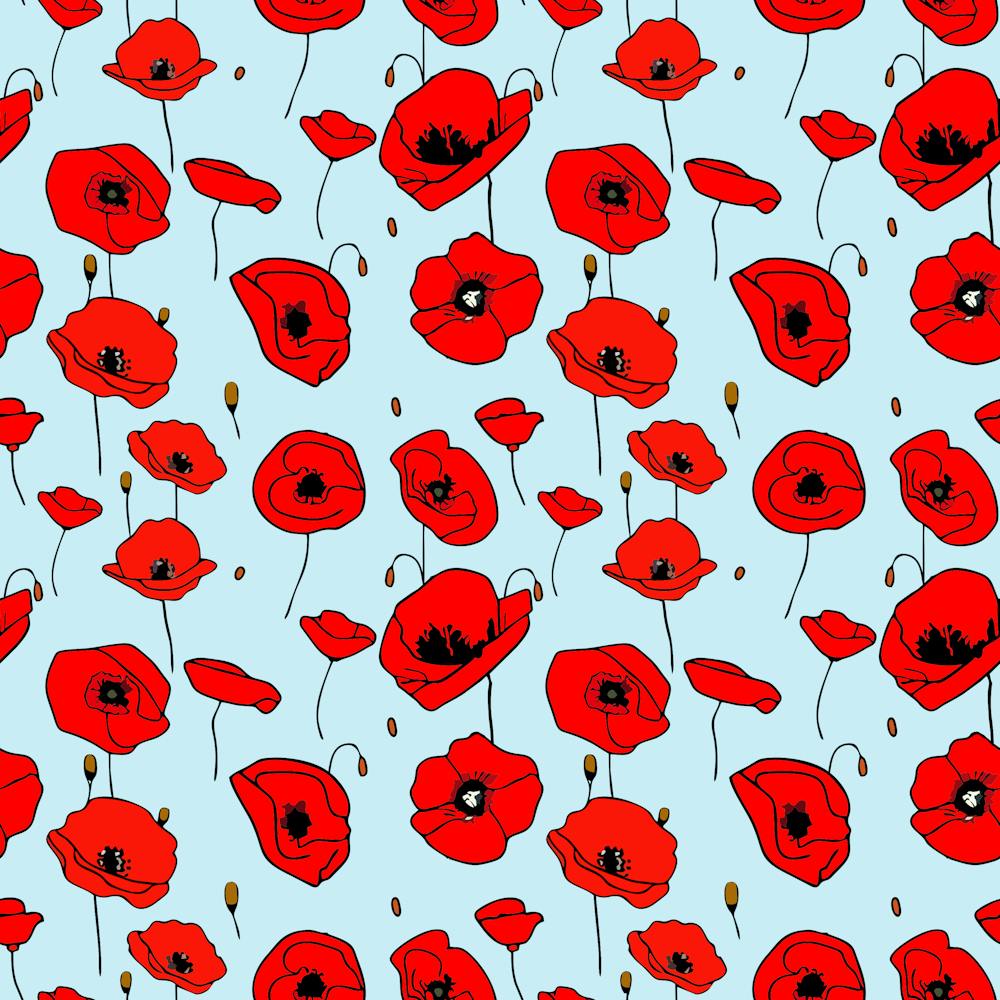 Poppies Flowers Red Seamless Pattern