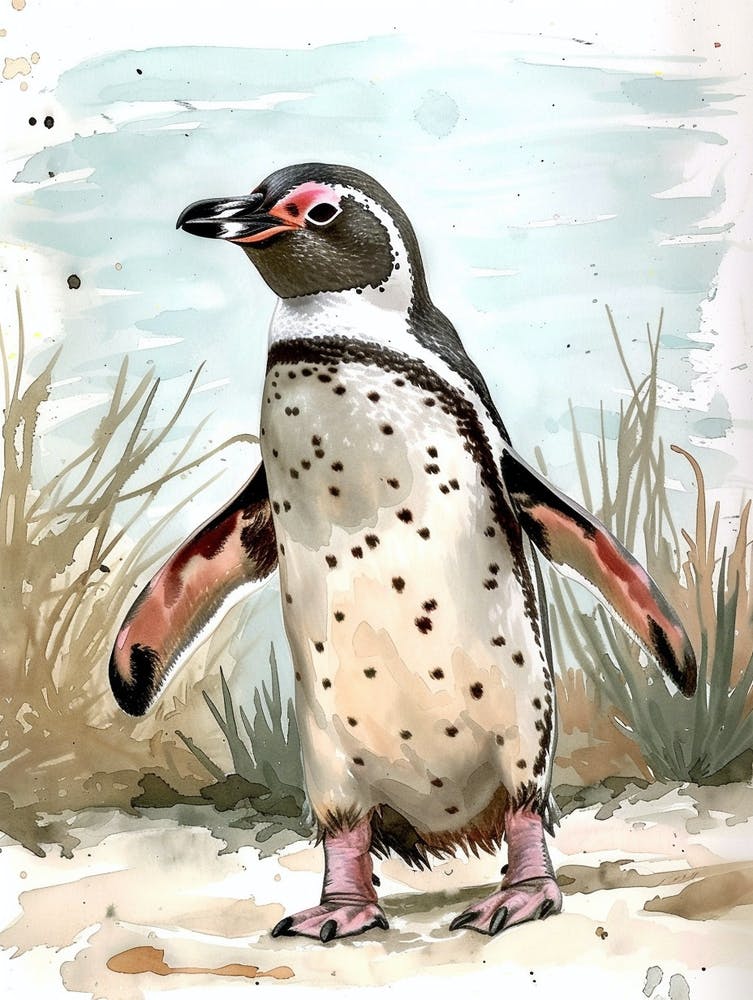 Humboldt Penguin Andrews Bay Watercolour Painting 4