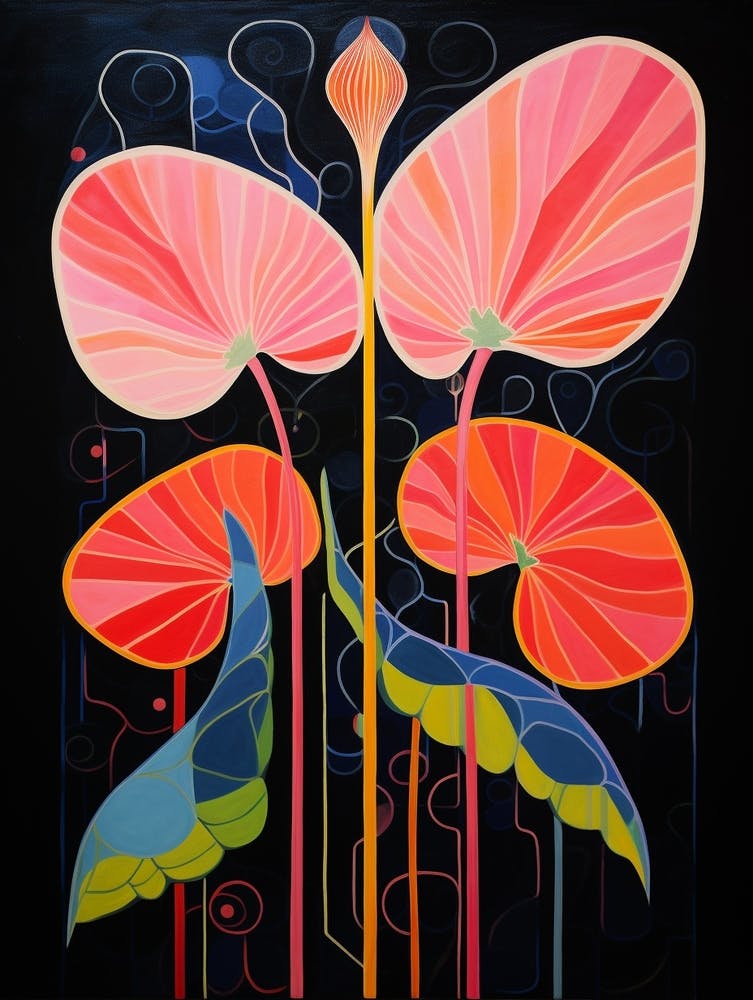 Flamingo Flower Anthurium 1 Hilma Af Klint Inspired Flower Illustration