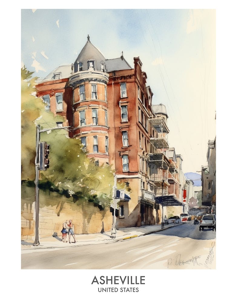 Asheville 1 Watercolour Travel Poster