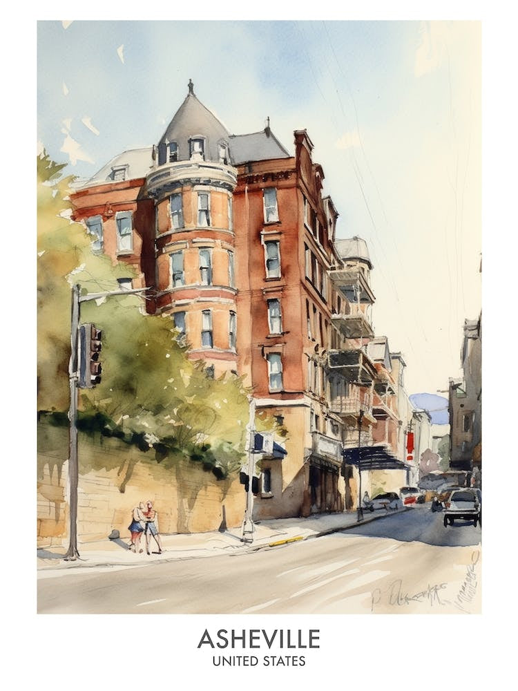 Asheville 1 Watercolour Travel Poster