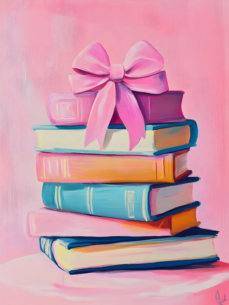 Bücherstapel Mit Einer Rosa Schleife