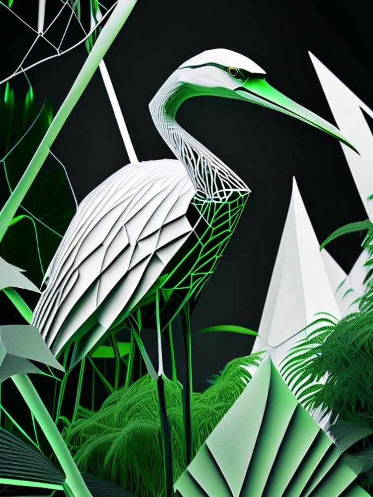 Pacific Reef Heron Polygonal Wireframe 1