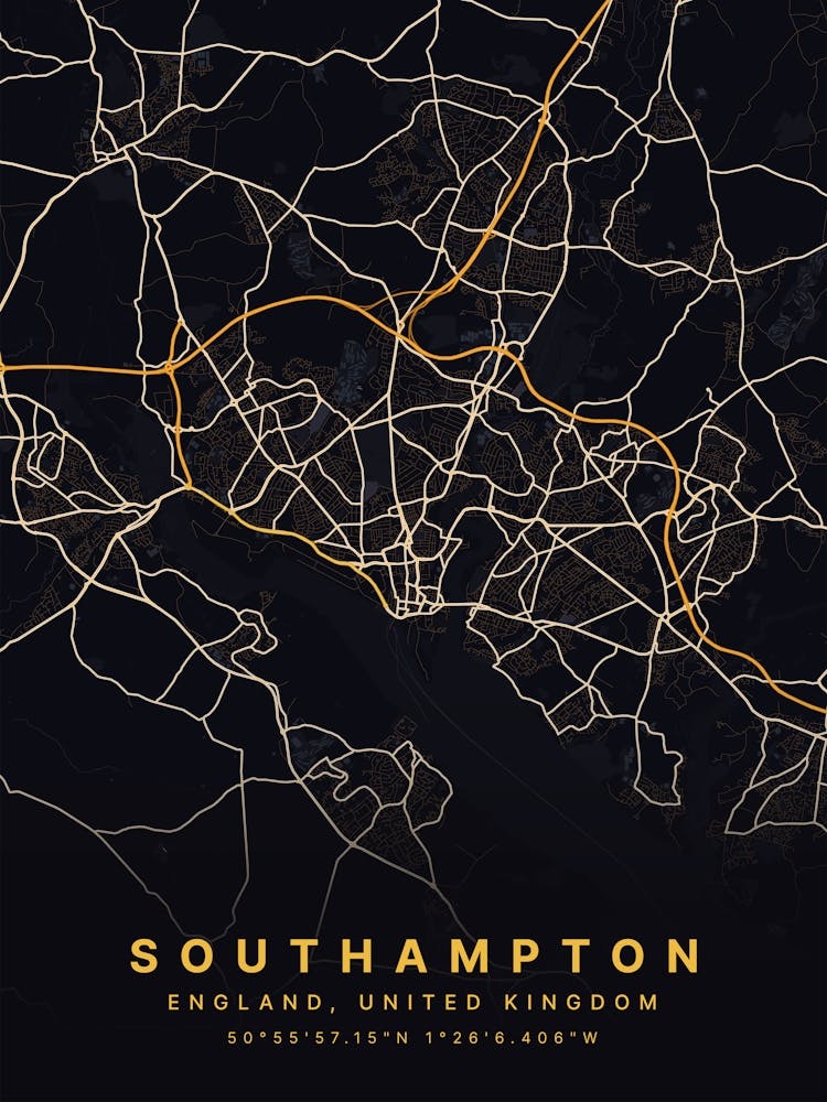 Southhampton England Black And Gold Map