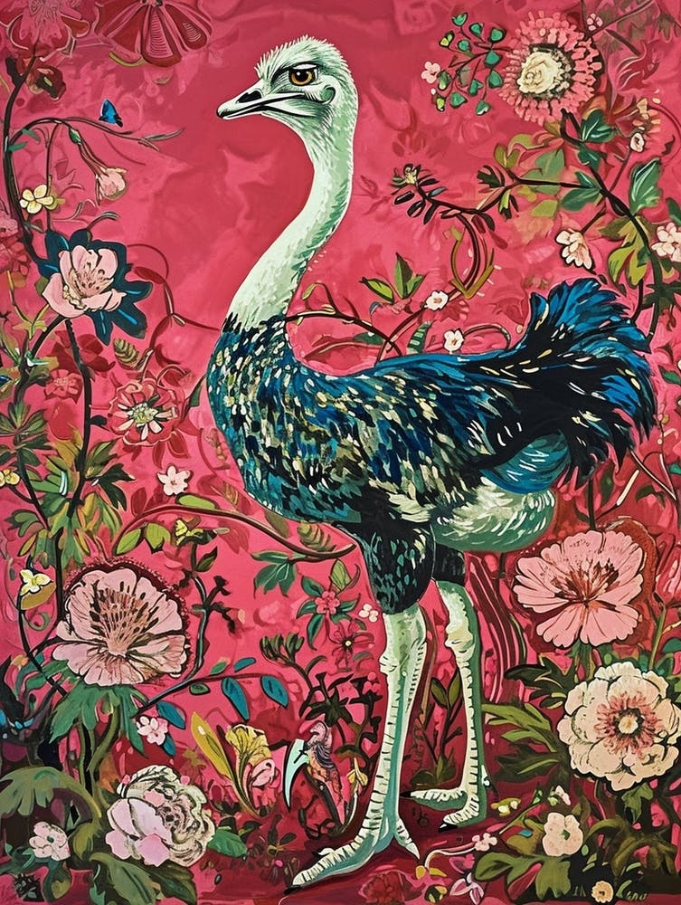 Floral Animal Painting Ostrich 2