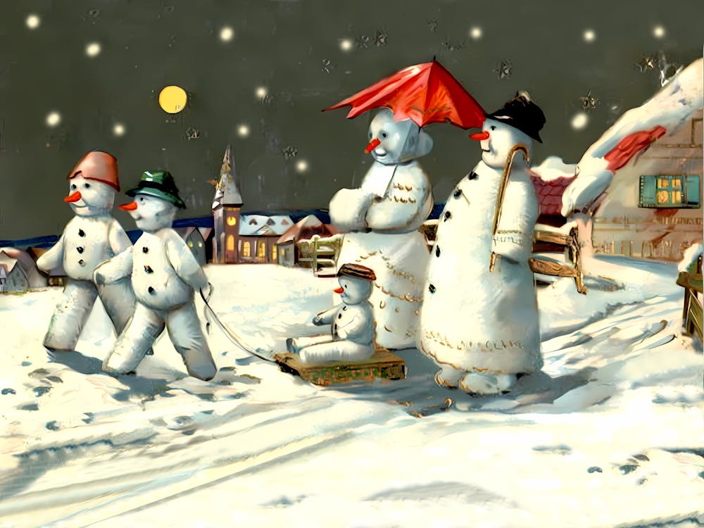 Snowman Family On The Christmas Eve