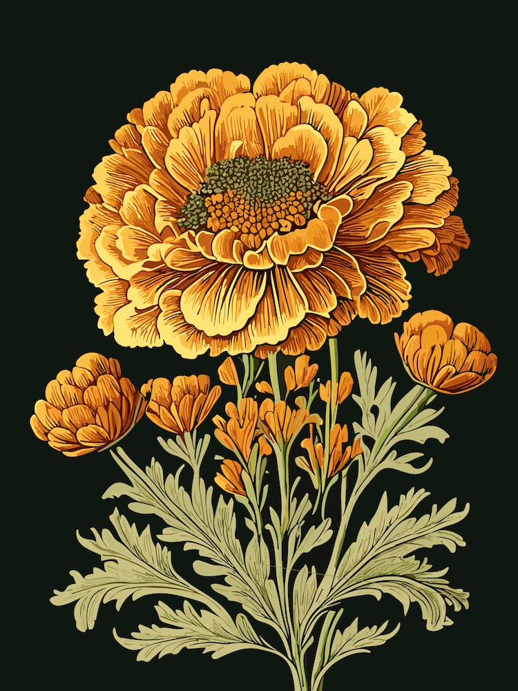 Marigold Wildflower Vintage Botanical 2
