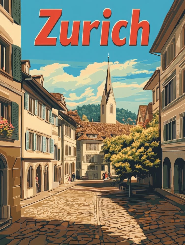 Aihrgdesign A Retro Travel Poster For Zurich 5