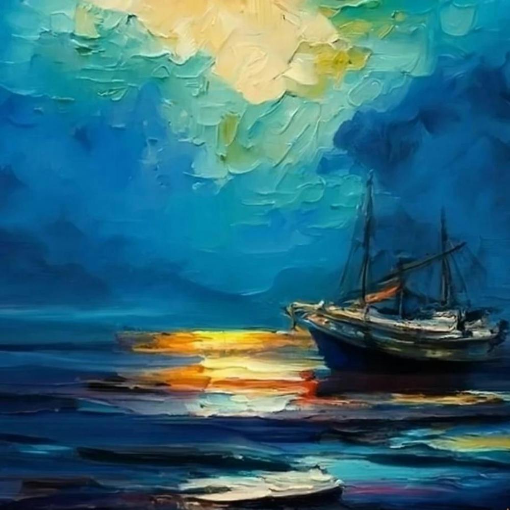 Sunset Boat Painting