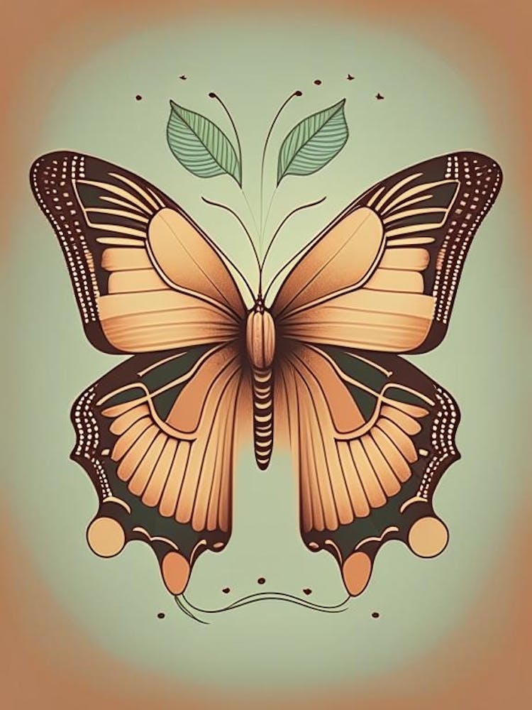 Butterfly Outline Retro Illustration 3