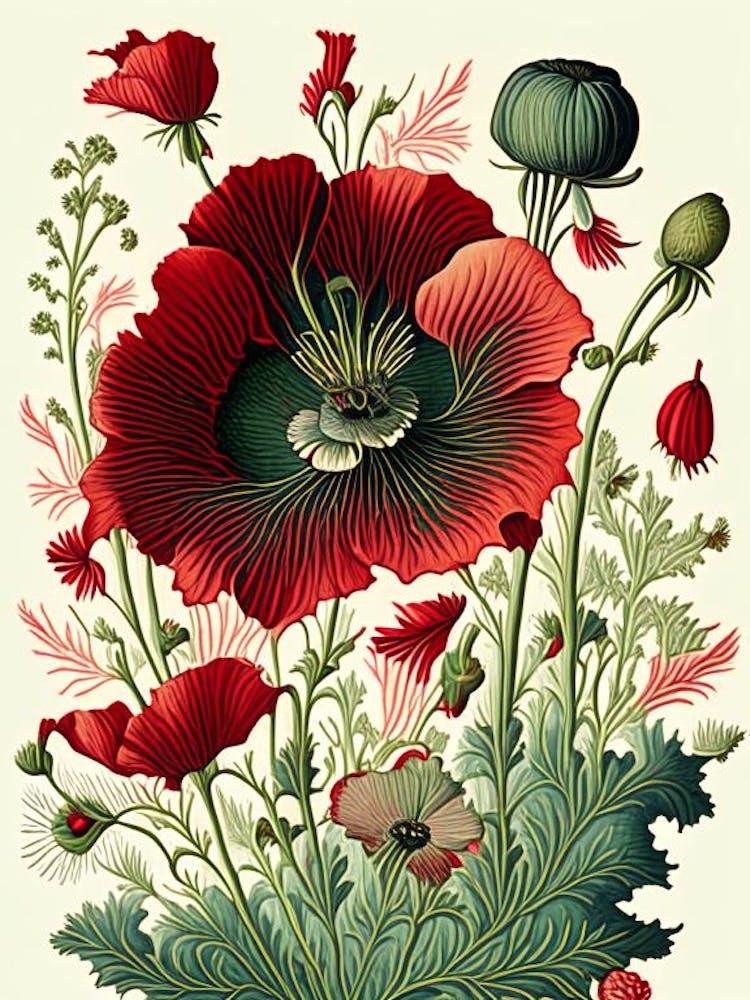 Mohn 2 Blumen Botanisch Vintage Poster Blume