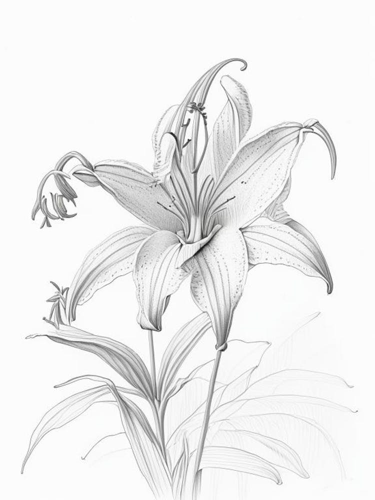 Lily Floral Quentin Blake Inspired Illustration 4 Flower