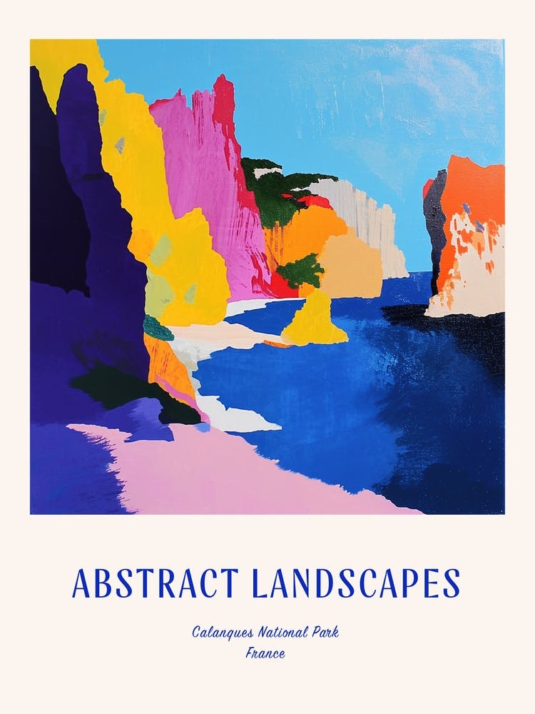 Colourful Abstract Calanques National Park France 1 Poster Blue