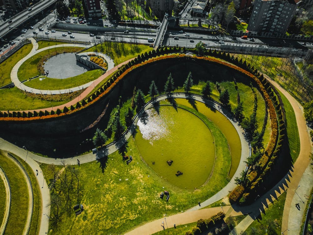 Park in Milan view from above