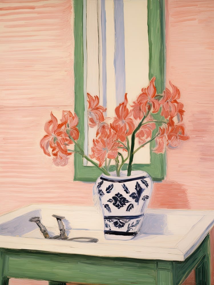 Bathroom Vanity Painting With A Amaryllis Bouquet 1