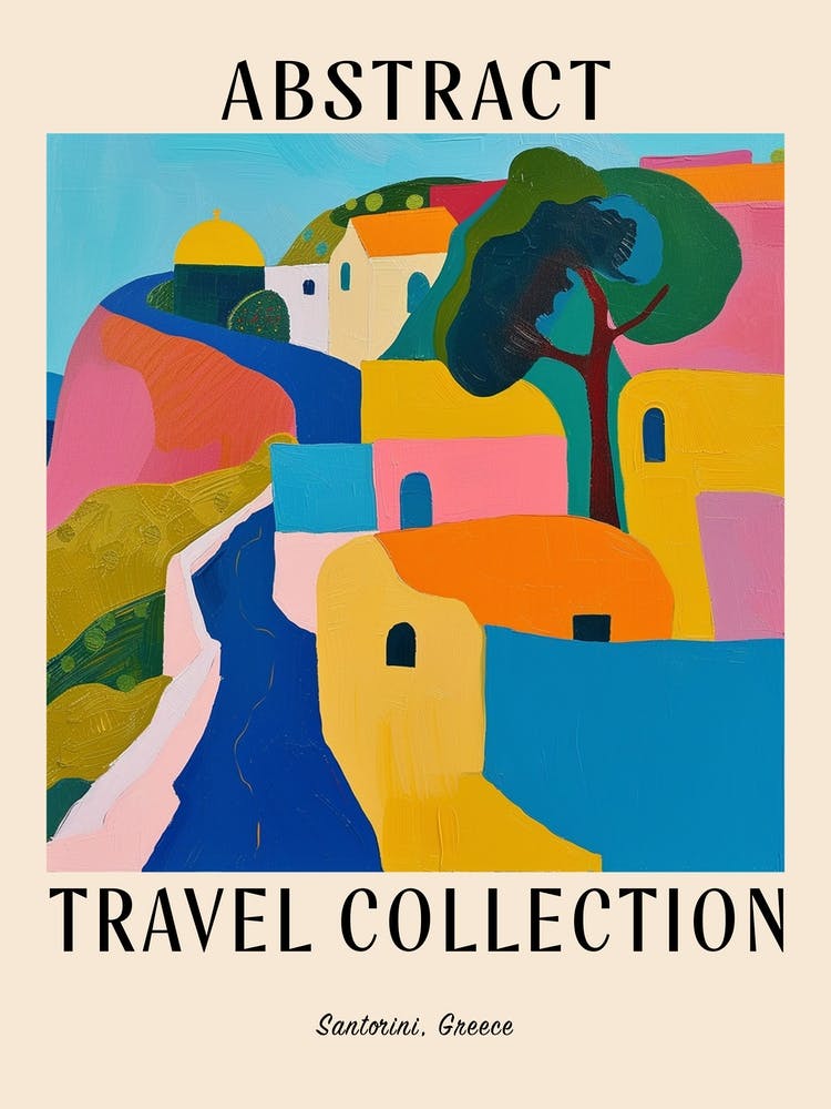 Abstract Travel Collection Poster Santorini Greece 1
