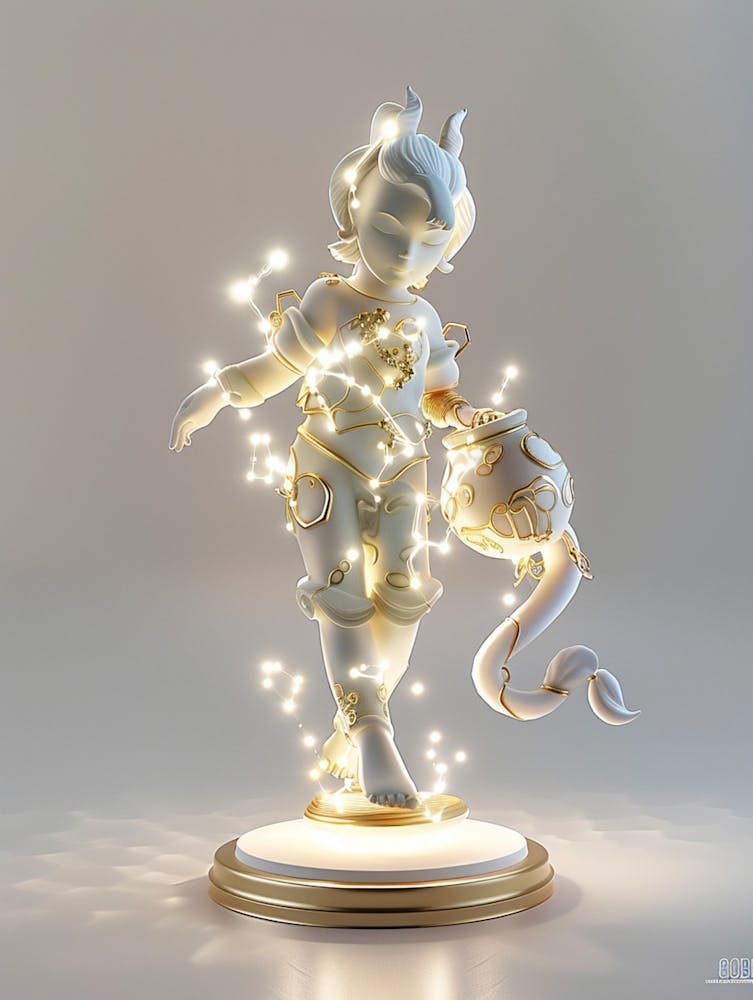 The Twelve Constellations Of Aquarius, In The Form Of Human,Highlighting The Oriental Ceramic Bottle,Taiwan Zodiac Zodiac Sign Figurine,Oriental Style Ip Image,In The Style Of Kawacy, Transparency And Lightness, Kerby Rosanes, Lumi