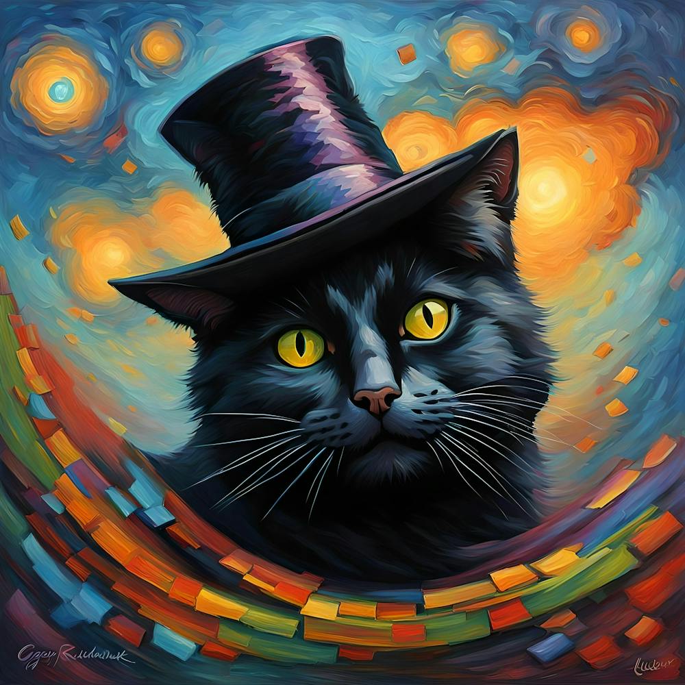 Kaleidoscope Black Cat With Top Hat