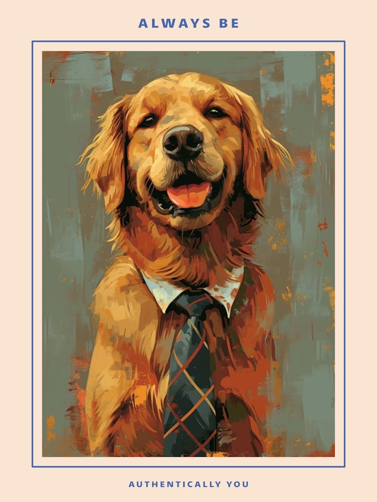 Kitsch Portrait Of A Golden Retriever In A Tie 2 Poster