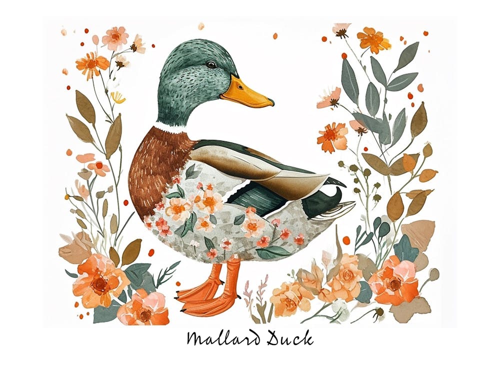 Little Floral Mallard Duck 1 Poster