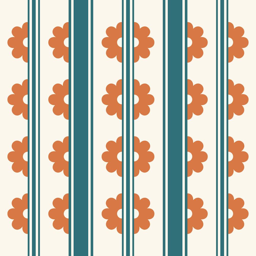 Flower Stripes Pattern I in Mocha Brown Sage Green 1