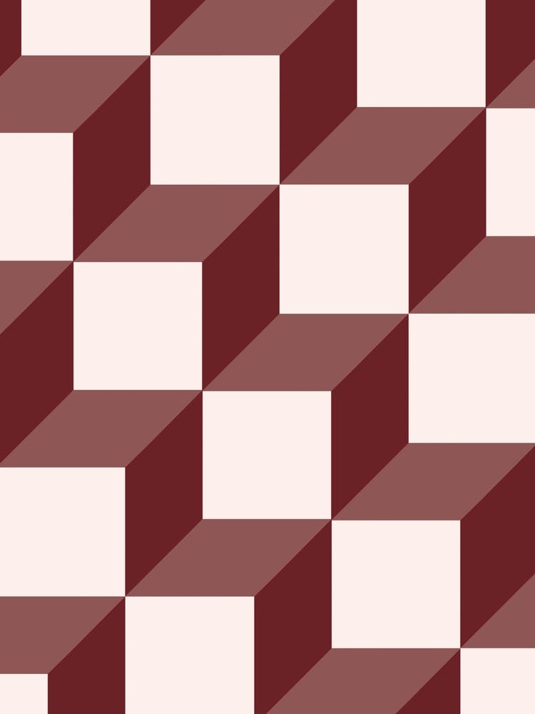 Cube Geometric Pattern in Red Brown
