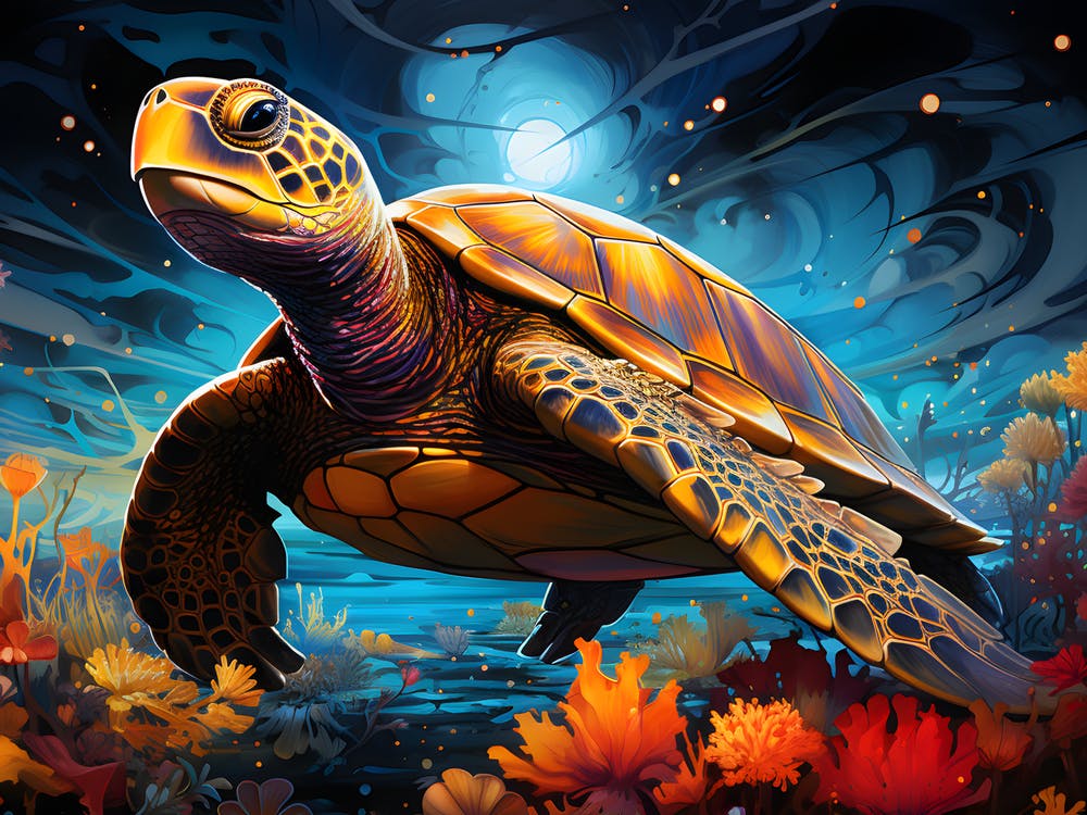 Vibrant Sea Turtle Art Ocean Wildlife
