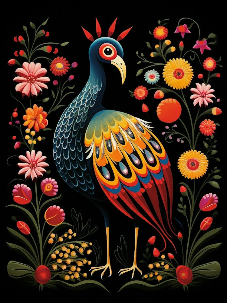 Folk Bird Illustration Emu 1