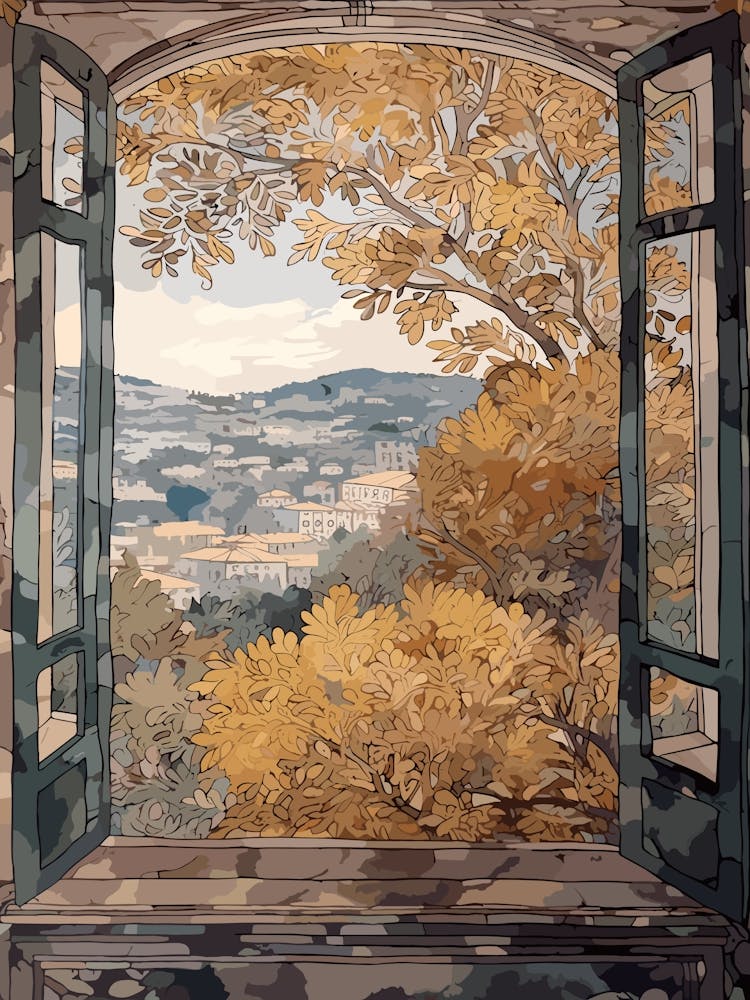 Window View Of Athens Greece In The Style Of William Morris 3