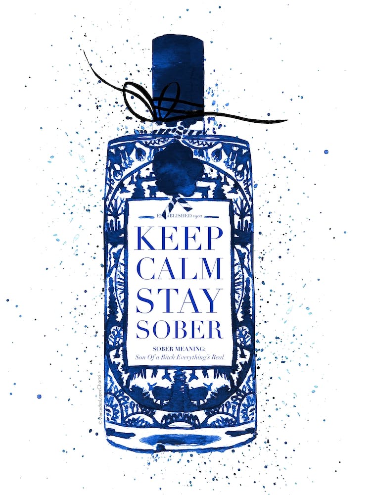 Keep Calm Stay Sober Blue Bottle