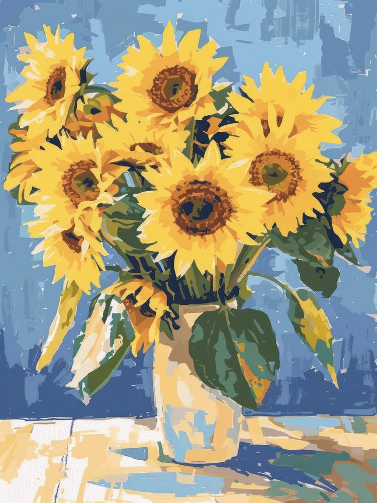 Sunflowers Flowers On A Table   Contemporary Illustration 1