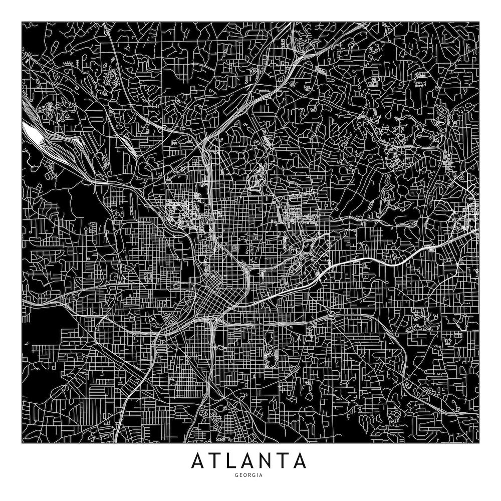 Atlanta Black And White Map Square