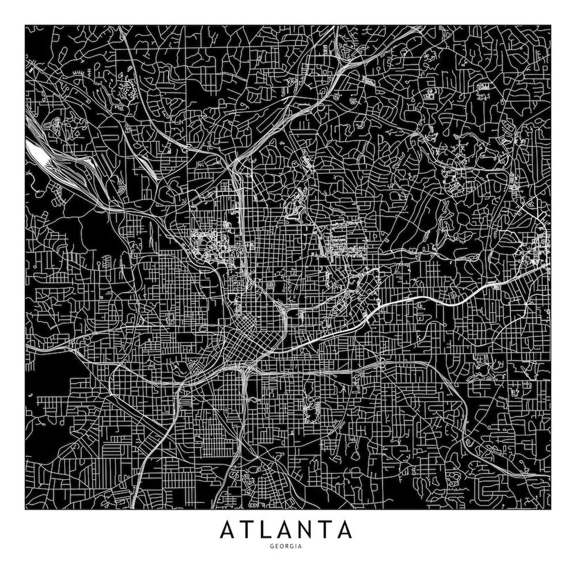 Atlanta Black And White Map Square