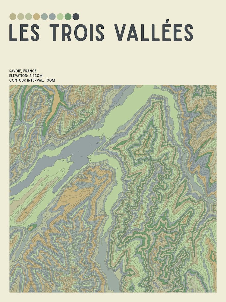 Les Trois Vallees France Topographic Contour Map