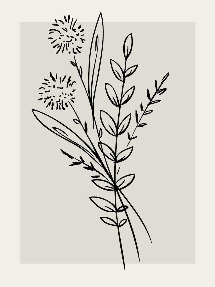 Neutral Wall Floral Botanical Line Art Minimalist Modern Bedroom Living