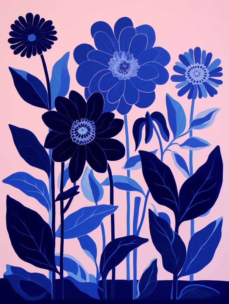 Blue Flower Illustration Dahlia 2