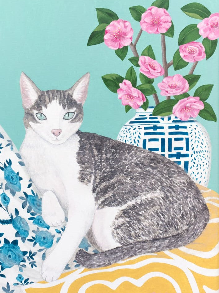 Cat With Cushions And Chinoiserie Vase