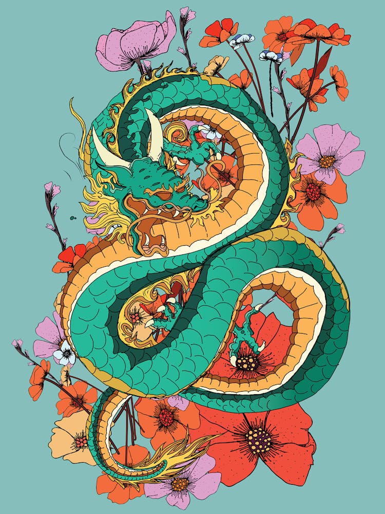 Dragon With Flowers