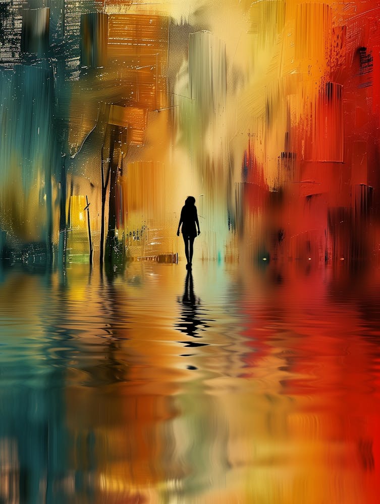 Abstract Of A Woman Walking In The Rain
