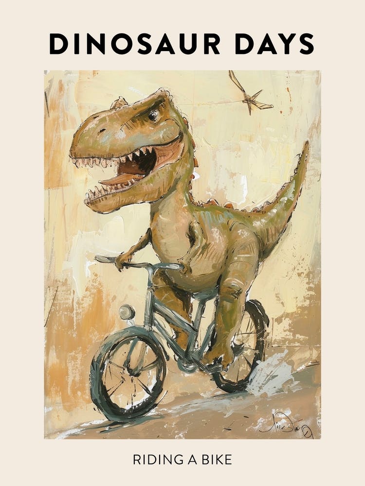Dinosaur Riding A Bike Poster 2