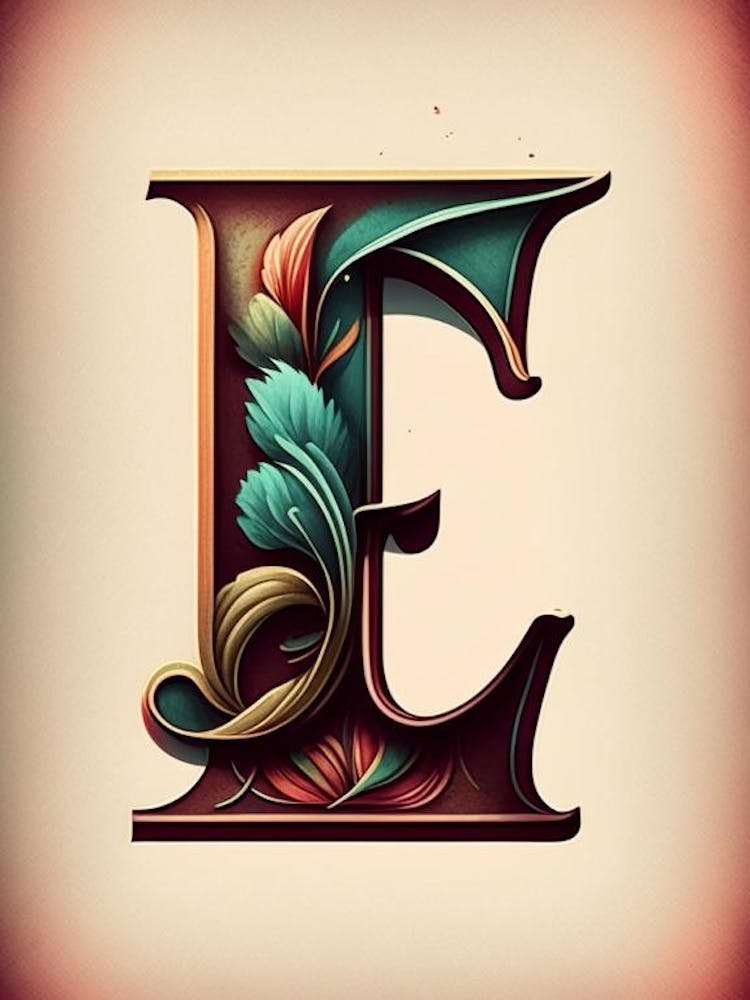 E, Letter, Alphabet Retro Drawing 2