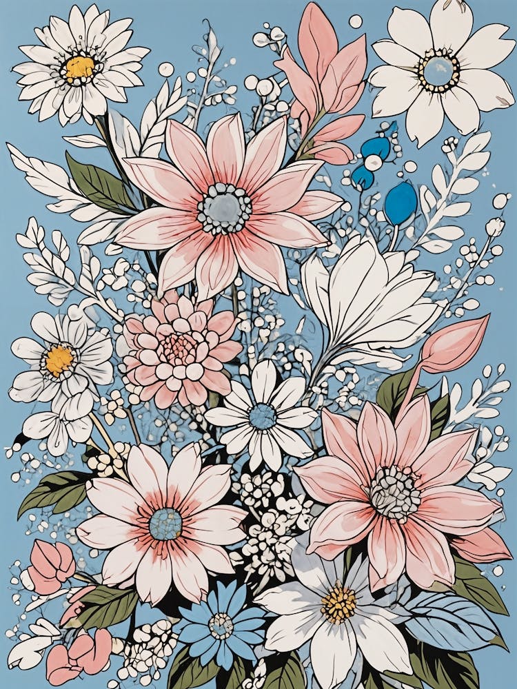 Bouquet Floral Rose & Bleu n°2