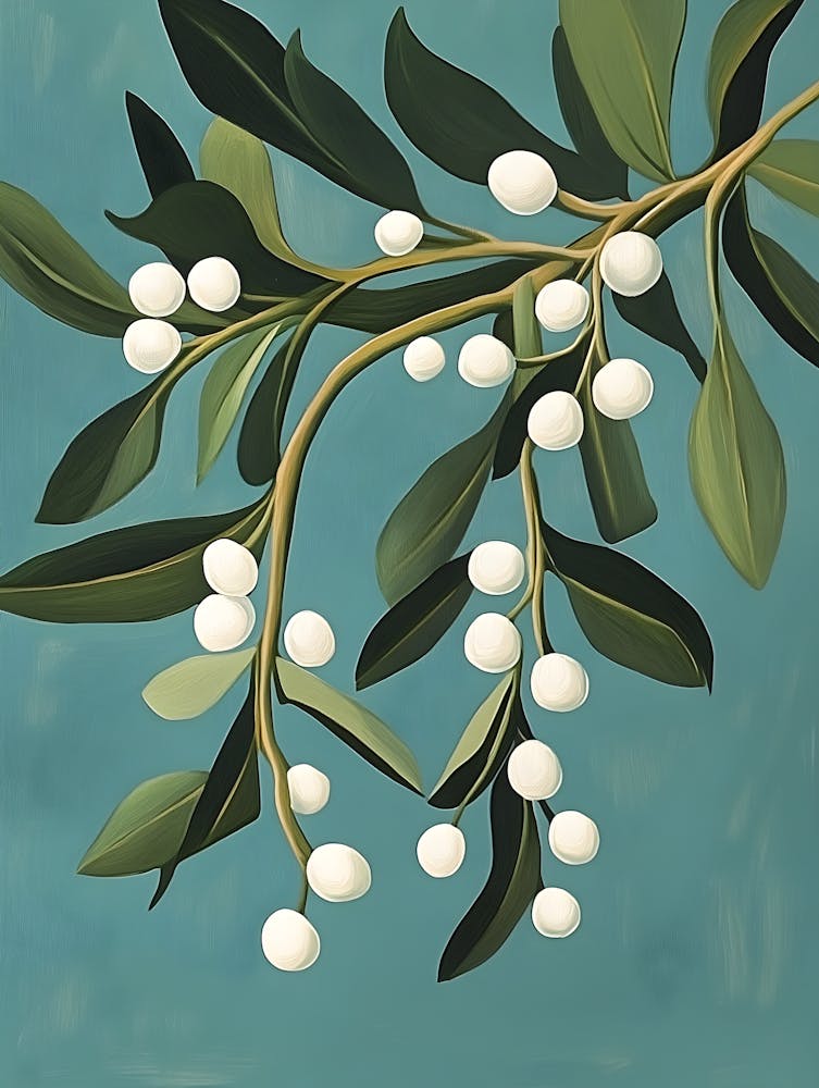 Modern Mistletoe Wall Art – Green And White Minimalist Illustration