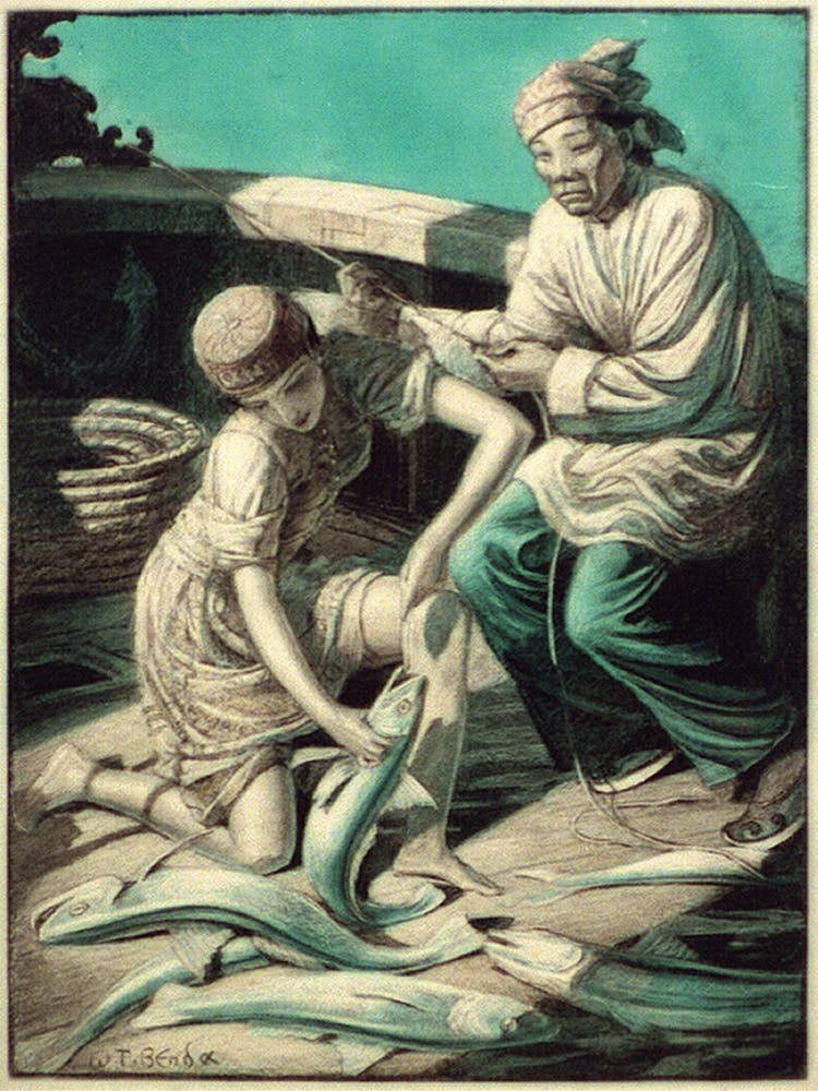 Araby Deftly Dropped A String Of Pearls Into The Mouth Of The Fresh Caught Fish (1924) By Wladyslaw Theodore Benda