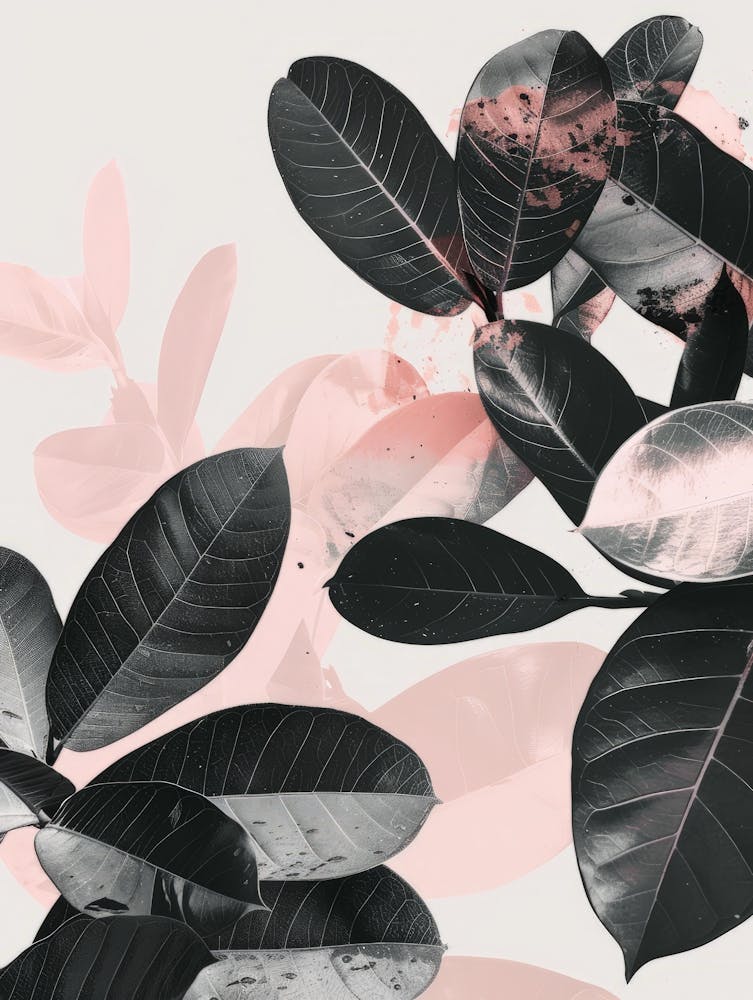 Black And Pink Leaves Canvas Print
