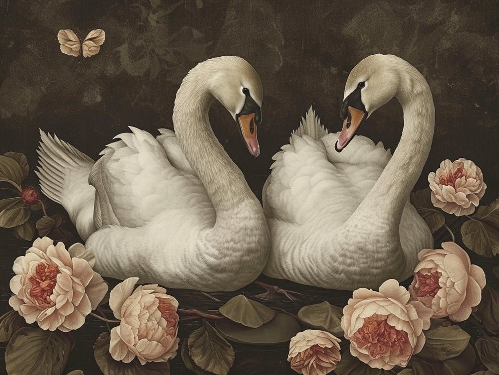 Floral Animal Illustration Swan 1