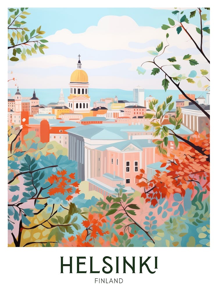Helsinki, Finland Maximalist Travel Poster Vibrant Colour