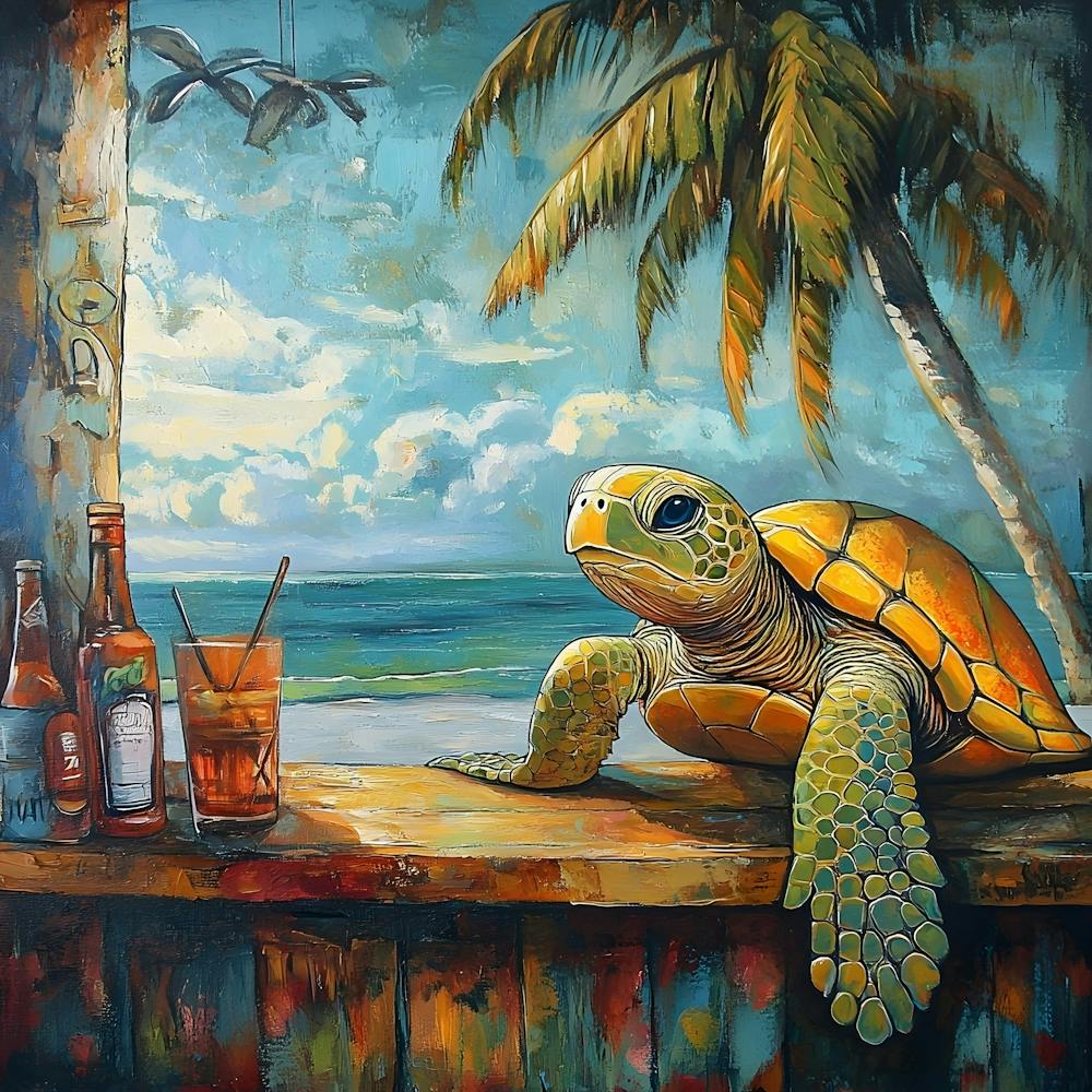 Sea Turtle At The Beach Bar 2