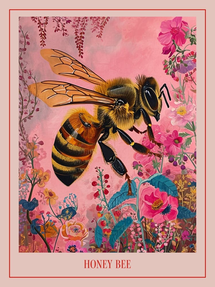 Floral Animal Painting Honey Bee 3 Poster