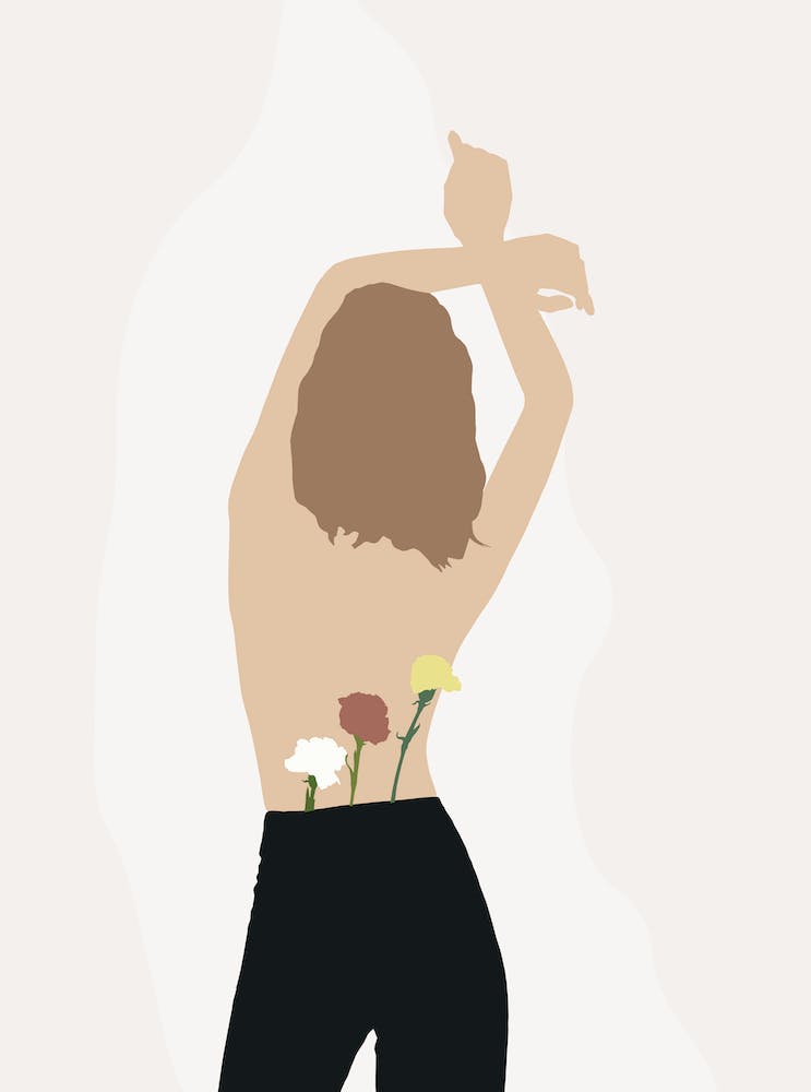 Woman With Flowers On Her Back